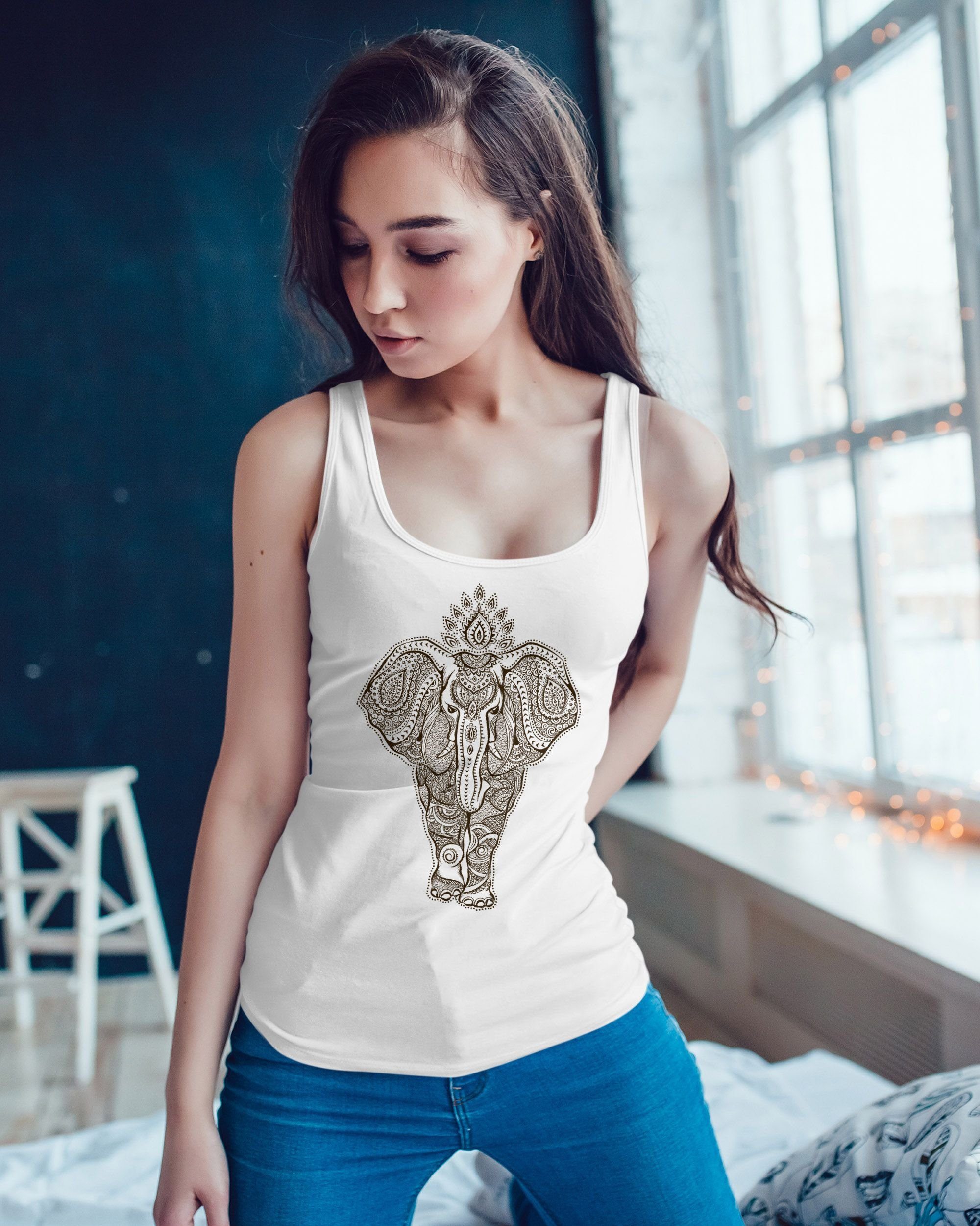 Neverless Tanktop Damen Tank-Top Zentangle Elefant günstig online kaufen