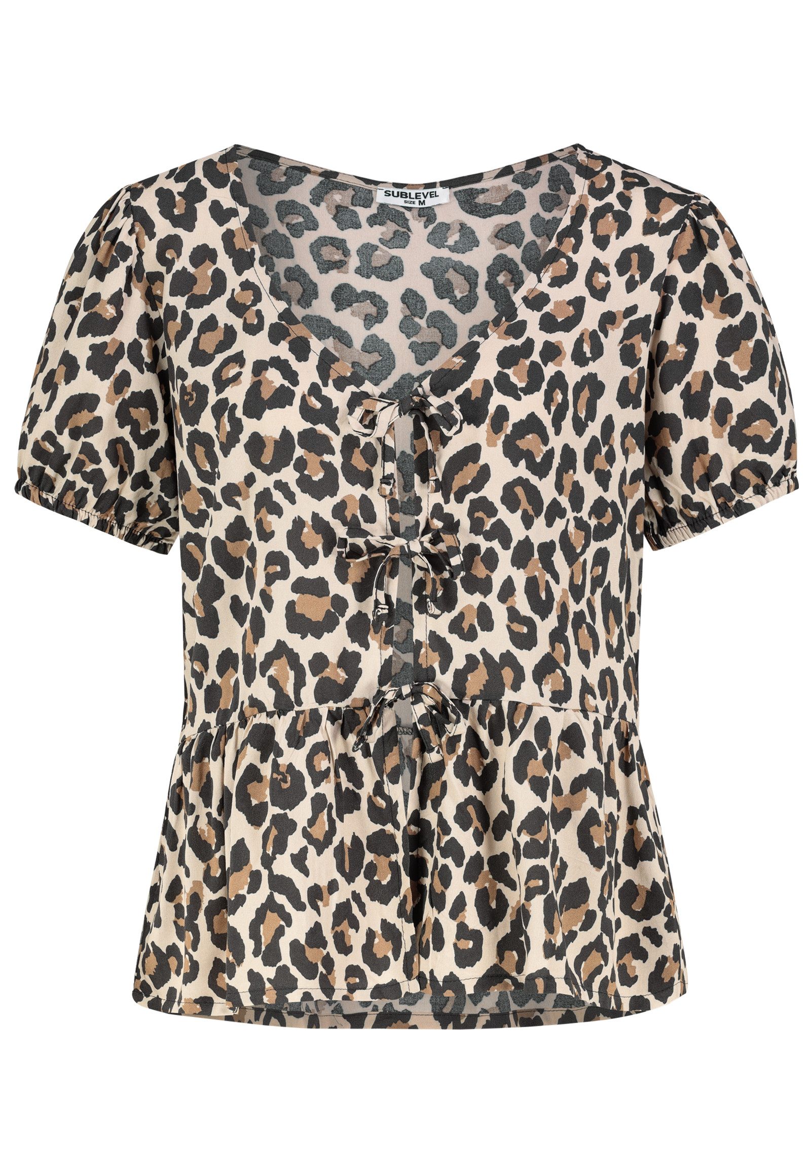 SUBLEVEL Blusenshirt Florales Muster, Schnürdetails, Kurzarm, günstig online kaufen