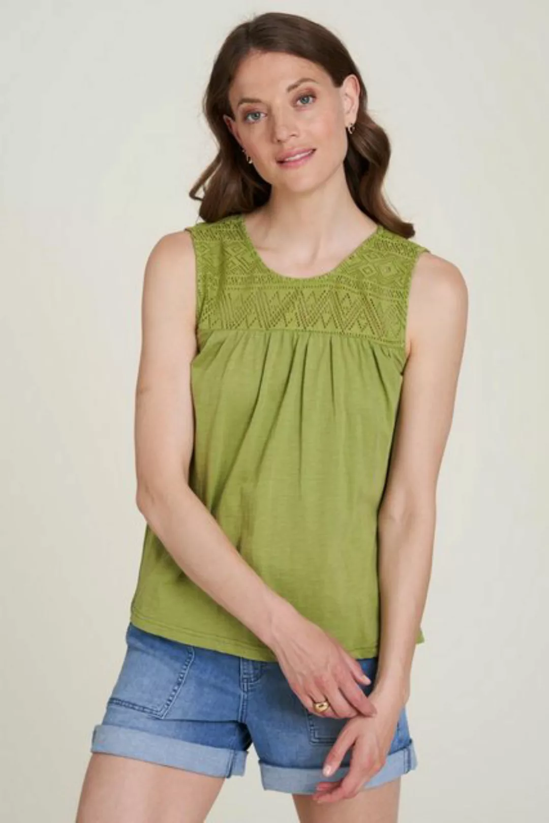 Tranquillo One-Shoulder-Top Damen MIT SPITZENDETAILS bayleaf Aus Biobaumwol günstig online kaufen