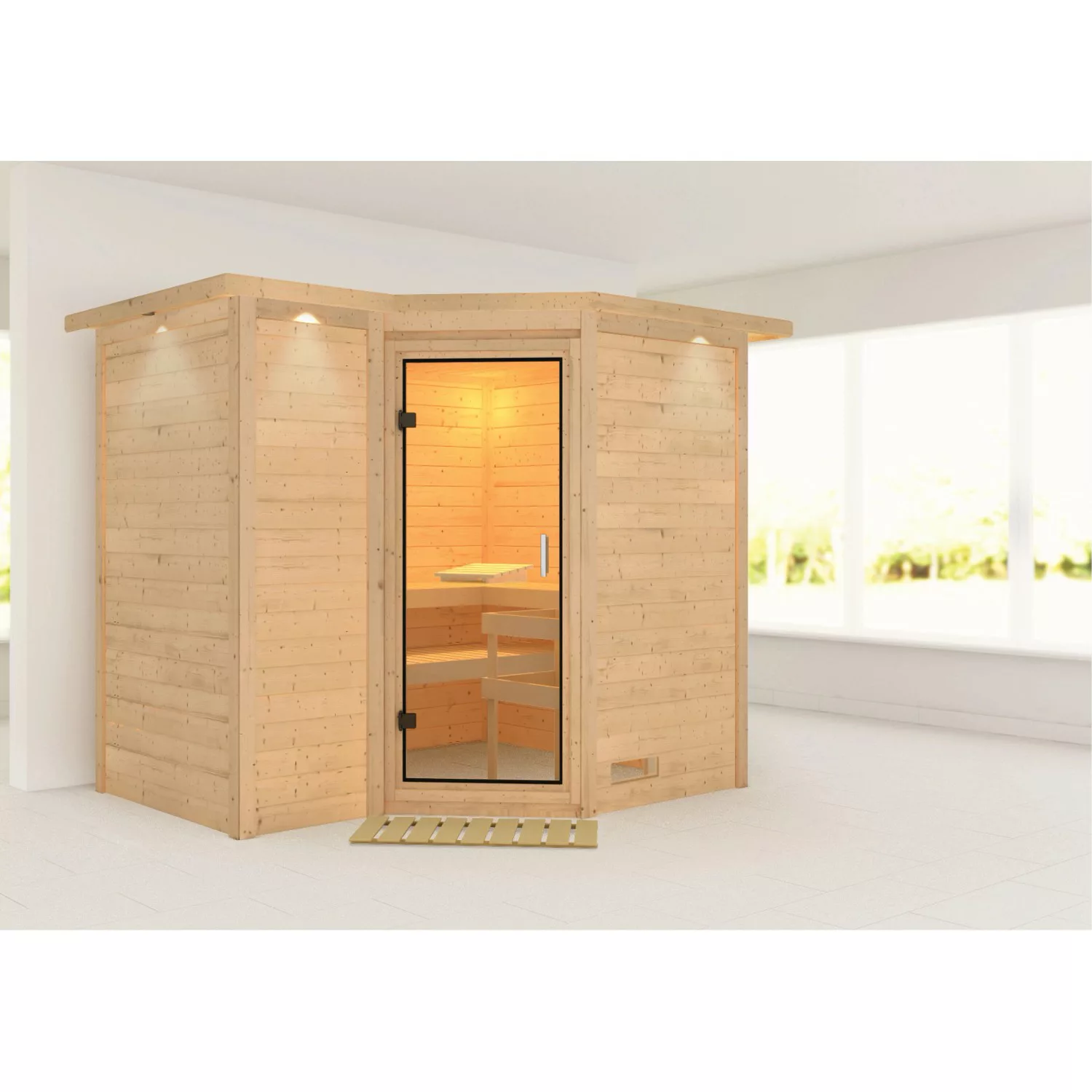 Karibu Sauna Steena 2 LED-Dachkranz Natur günstig online kaufen
