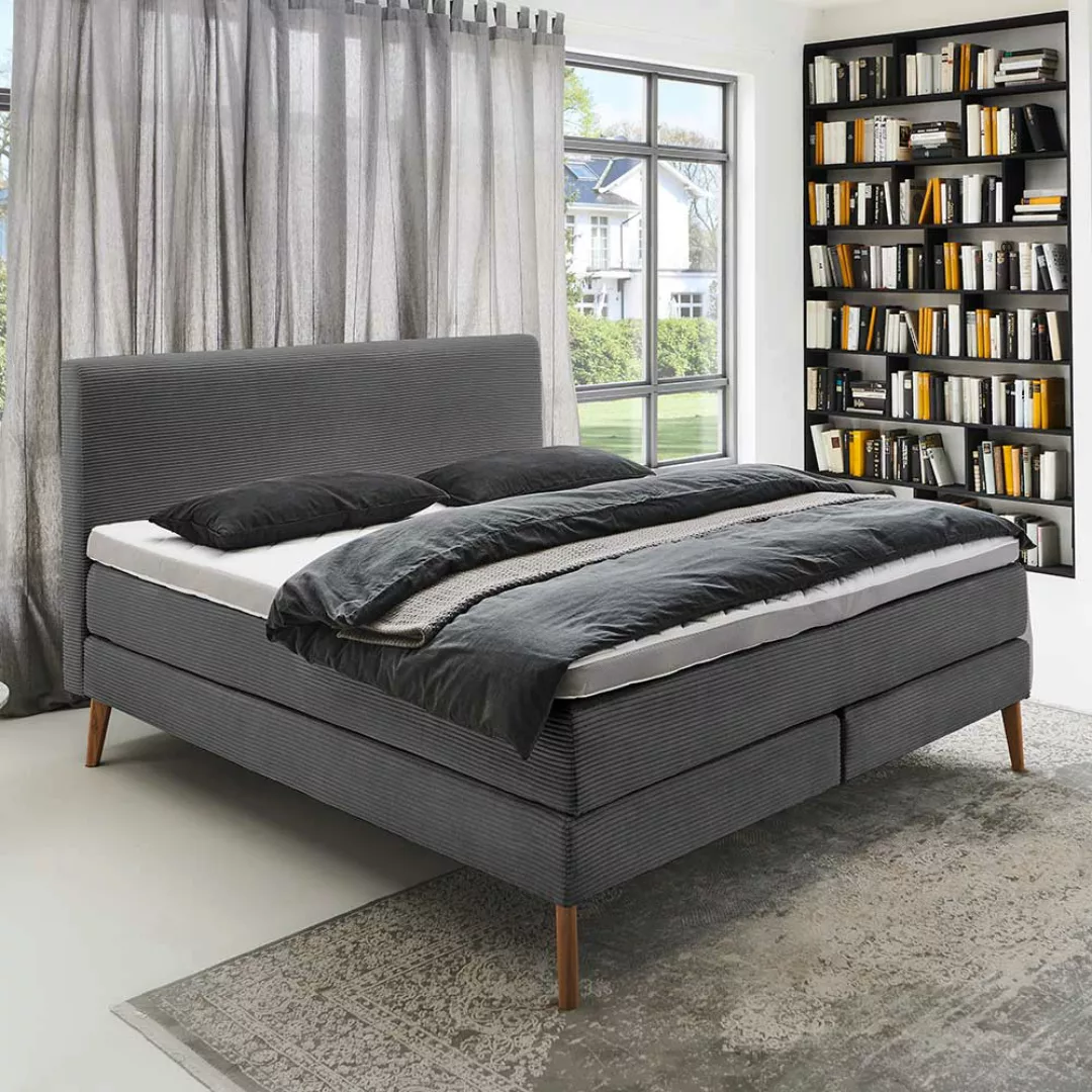 Amerikanisches Bett 140x200 in modernem Design Vierfußgestell aus Holz günstig online kaufen