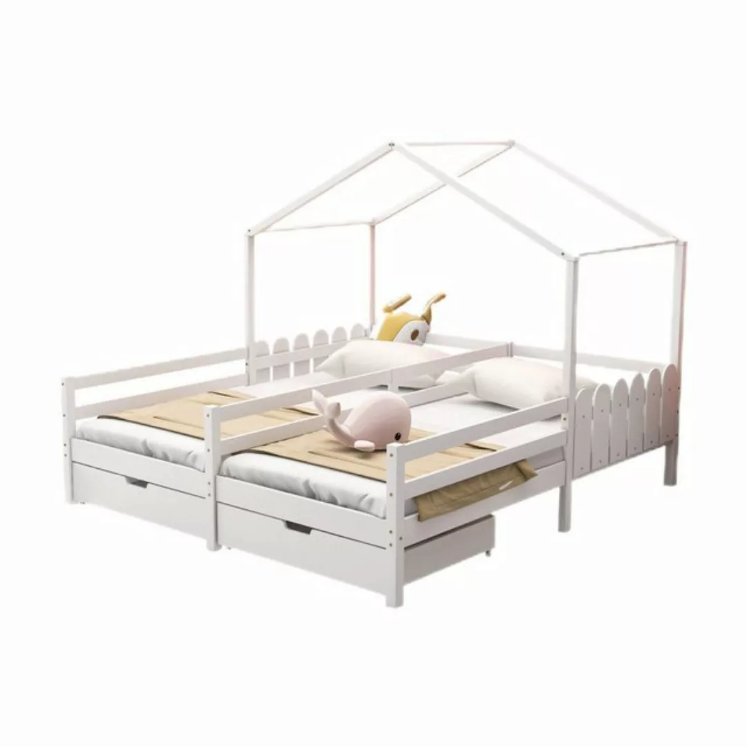 TavilaEcon Kinderbett Hausbett Doppelbett Gitterbett mit 2 MDF-Schubladen, günstig online kaufen