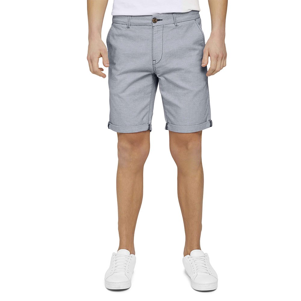 Tom Tailor Denim Herren Slim Chino Short Yarn Dyed mit Gürtel - Blau Beige günstig online kaufen