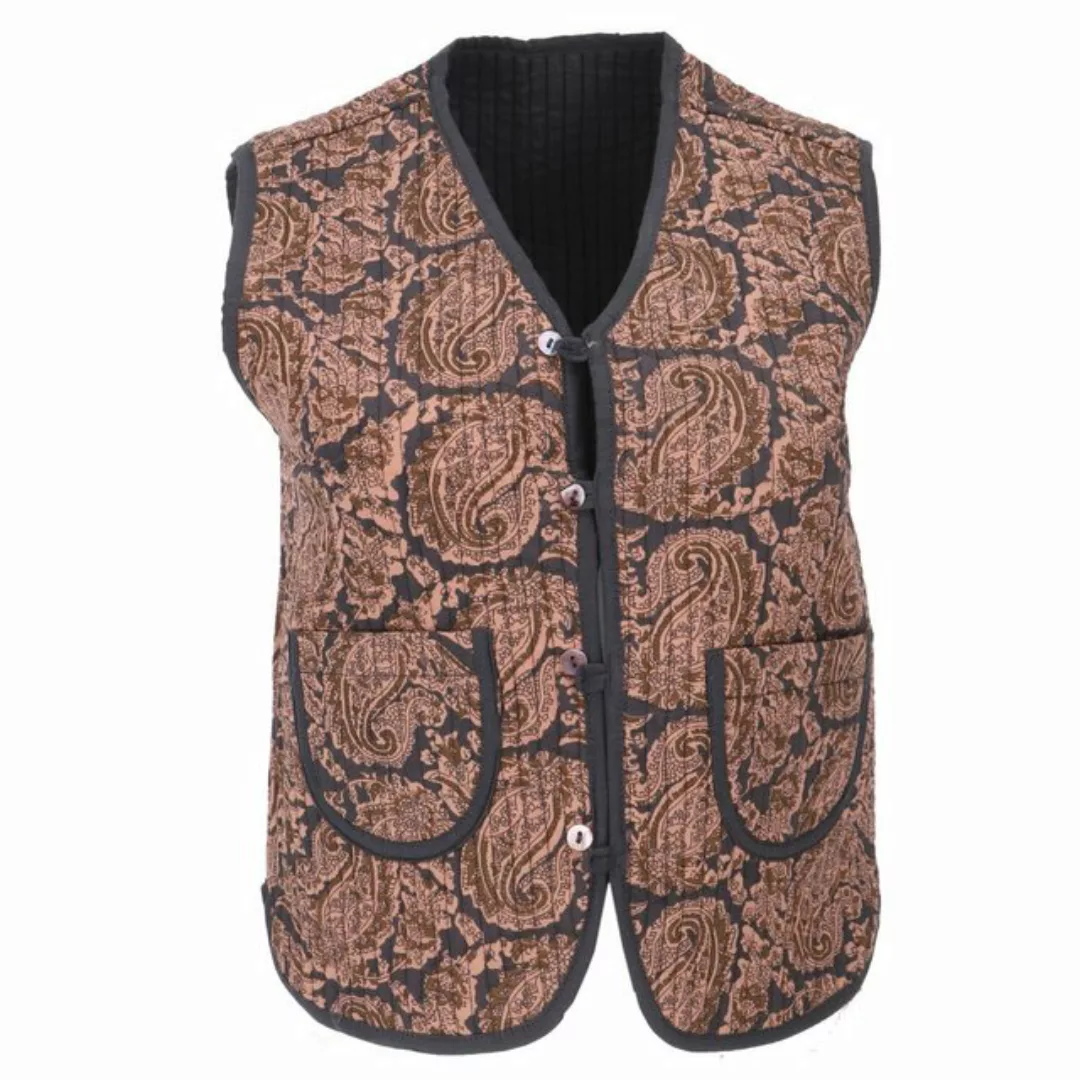 Guru-Shop Langjacke Steppweste, Blockdruck Boho Weste - braun alternative B günstig online kaufen