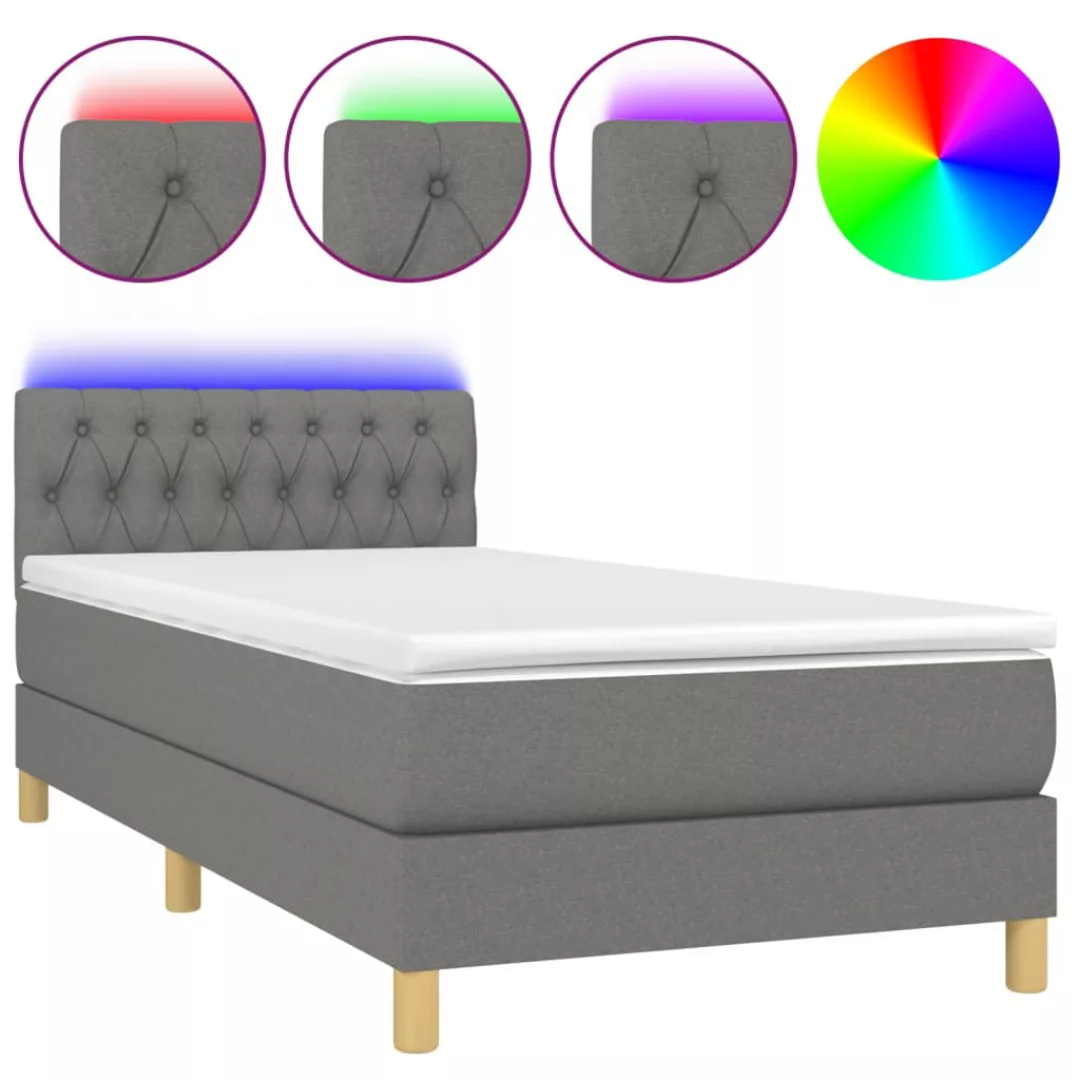 Vidaxl Boxspringbett Mit Matratze & Led Dunkelgrau 90x200 Cm Stoff günstig online kaufen