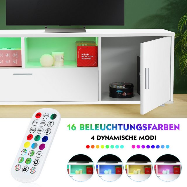 WILGOON TV-Schrank Hochglanz TV Schrank mit mit 16 Farben LED Beleuchtung, günstig online kaufen