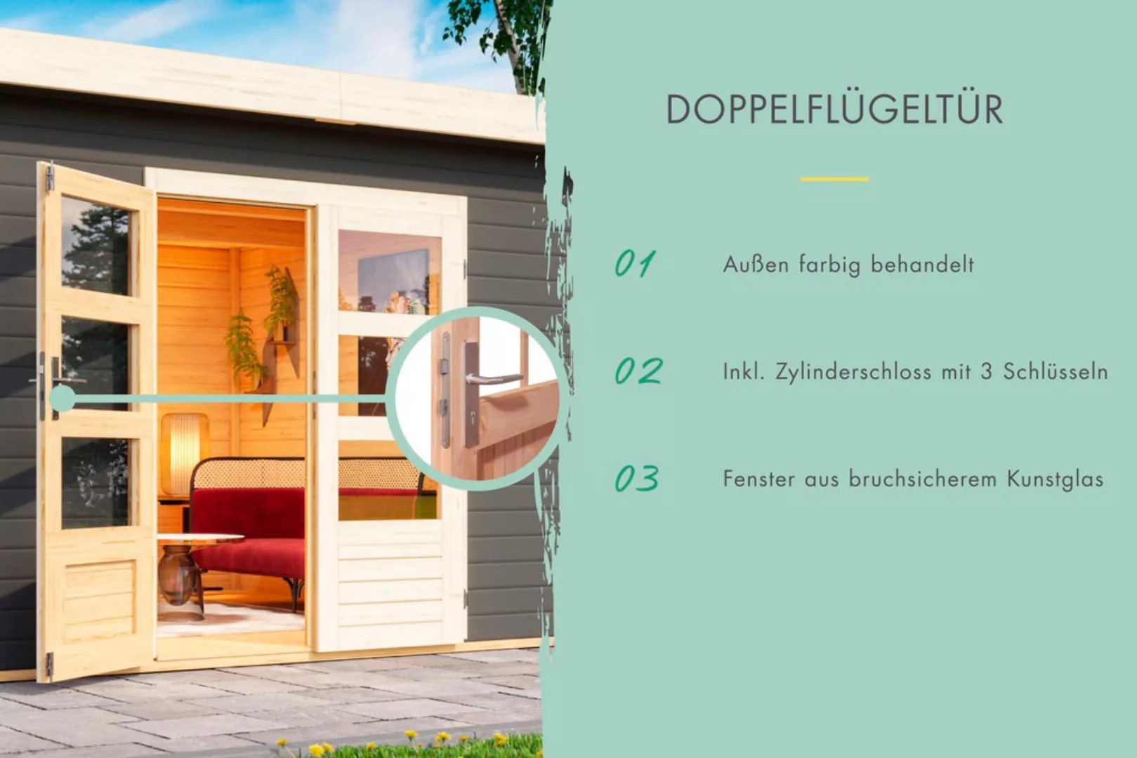 Karibu Gartenhaus "Schloßsee 2", (Set), mit Anbaudach, Rückwand und Fußbode günstig online kaufen