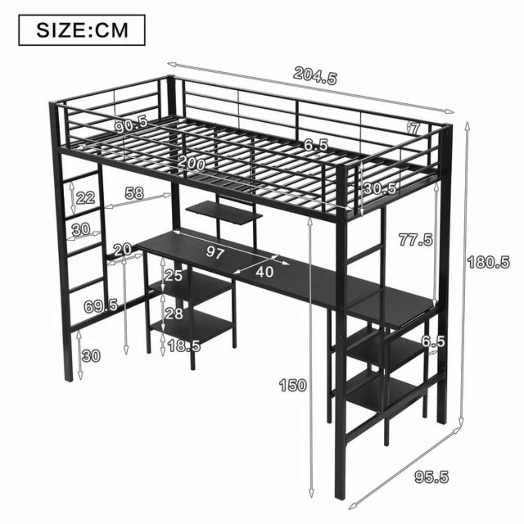 HAUSS SPLOE Hochbett 90x200cm mit Tisch, Regalen, Seitenleiter, Fallschutzg günstig online kaufen