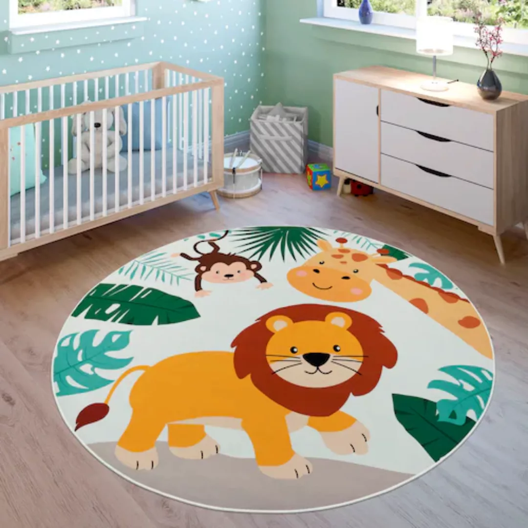 Paco Home Kinderteppich »Bino 582«, rund, Spielteppich, Motiv Tiere, Löwe & günstig online kaufen