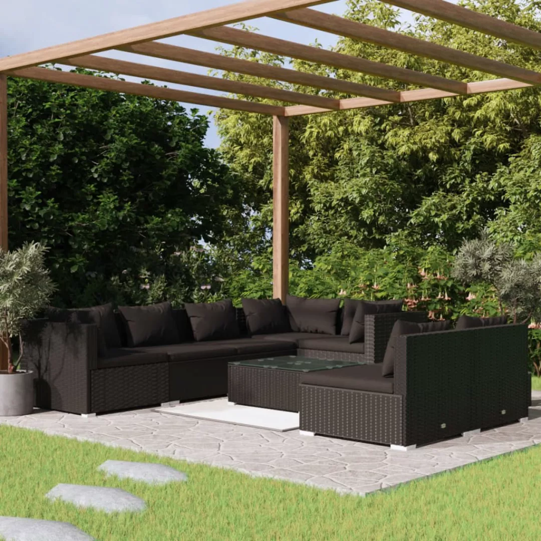 Vidaxl 8-tlg. Garten-lounge-set Mit Kissen Schwarz Poly Rattan günstig online kaufen