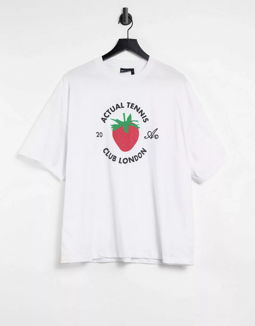 ASOS – Actual – Oversized-T-Shirt mit Erdbeer-Print in Weiß günstig online kaufen