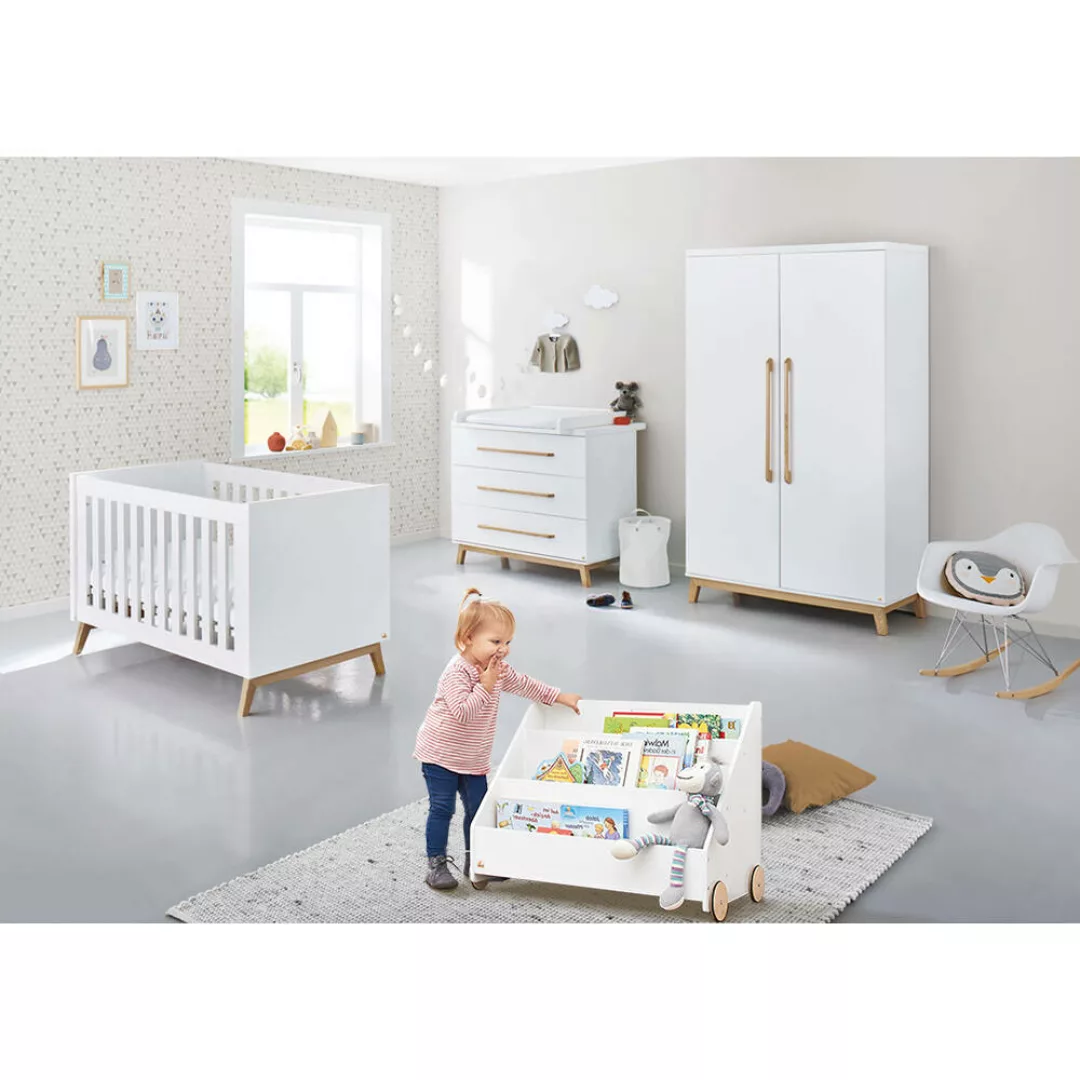 Babyzimmer Kombination inkl. Matratze RIJEKA-134 weiß edelmatt mit Bücherre günstig online kaufen