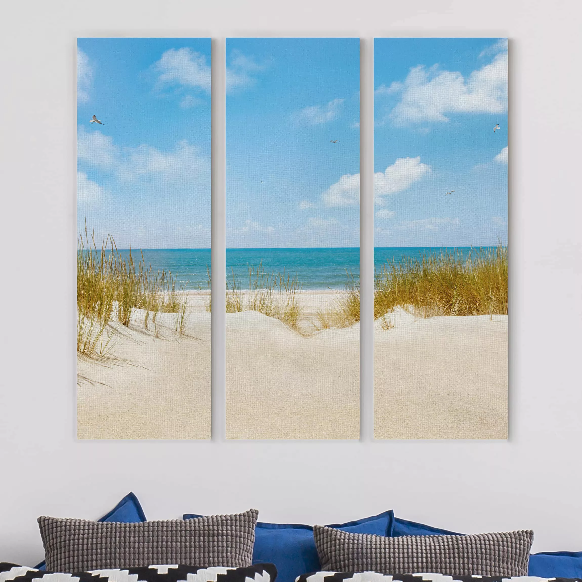 3-teiliges Leinwandbild Strand - Quadrat Strand an der Nordsee günstig online kaufen