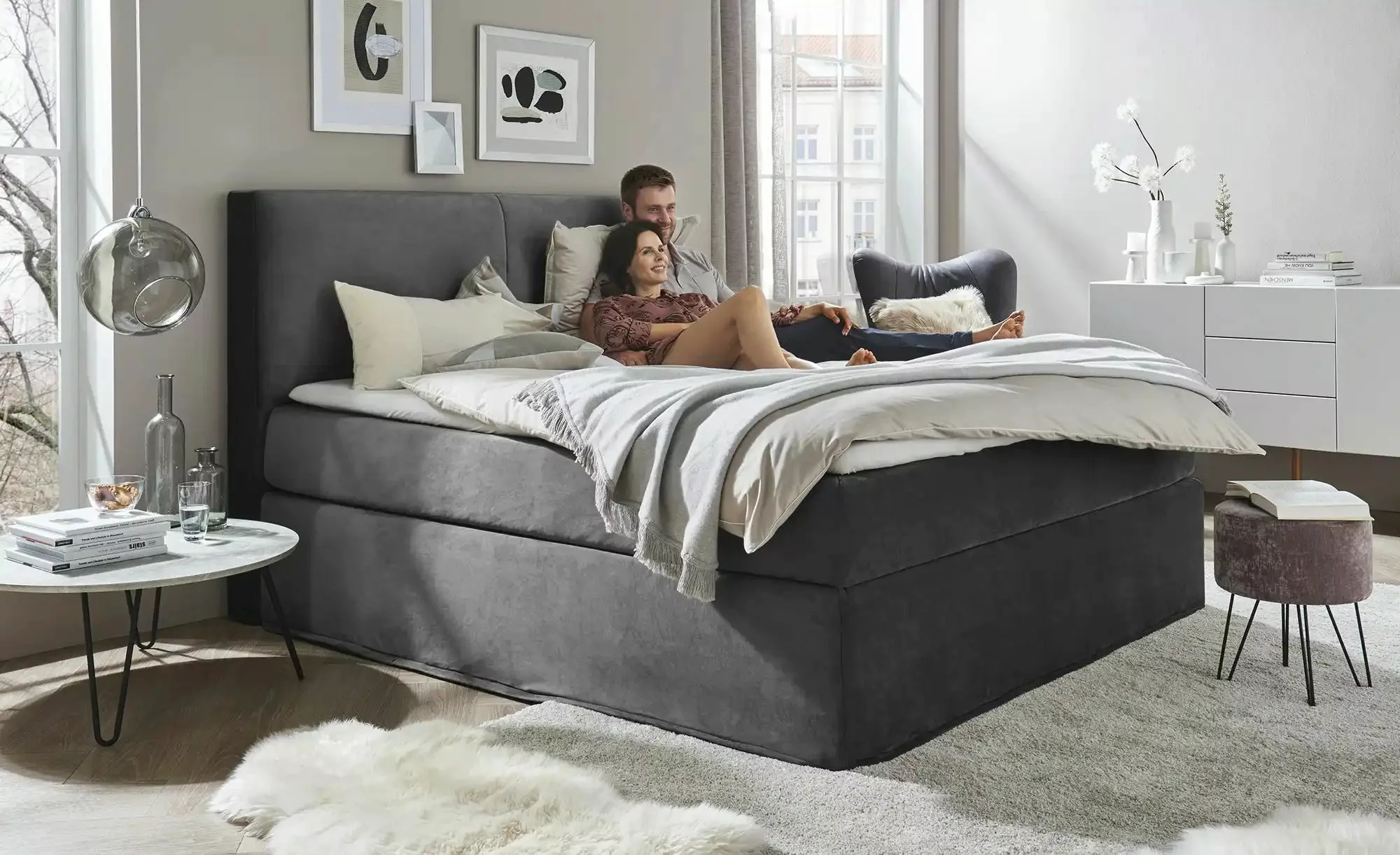 Boxi Boxspringbett  160 x 200 cm  Boxi Classic ¦ grau ¦ Maße (cm): B: 160 H günstig online kaufen