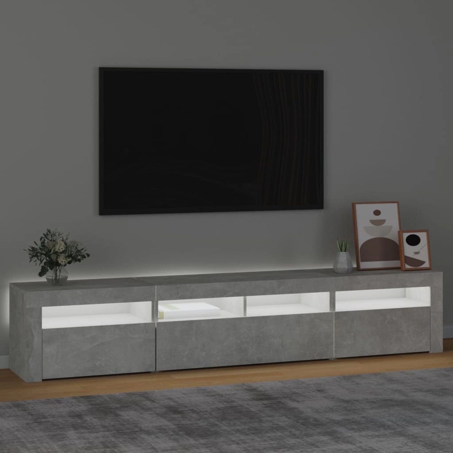 vidaXL TV-Schrank mit LED-Leuchten Betongrau 210x35x40 cm günstig online kaufen