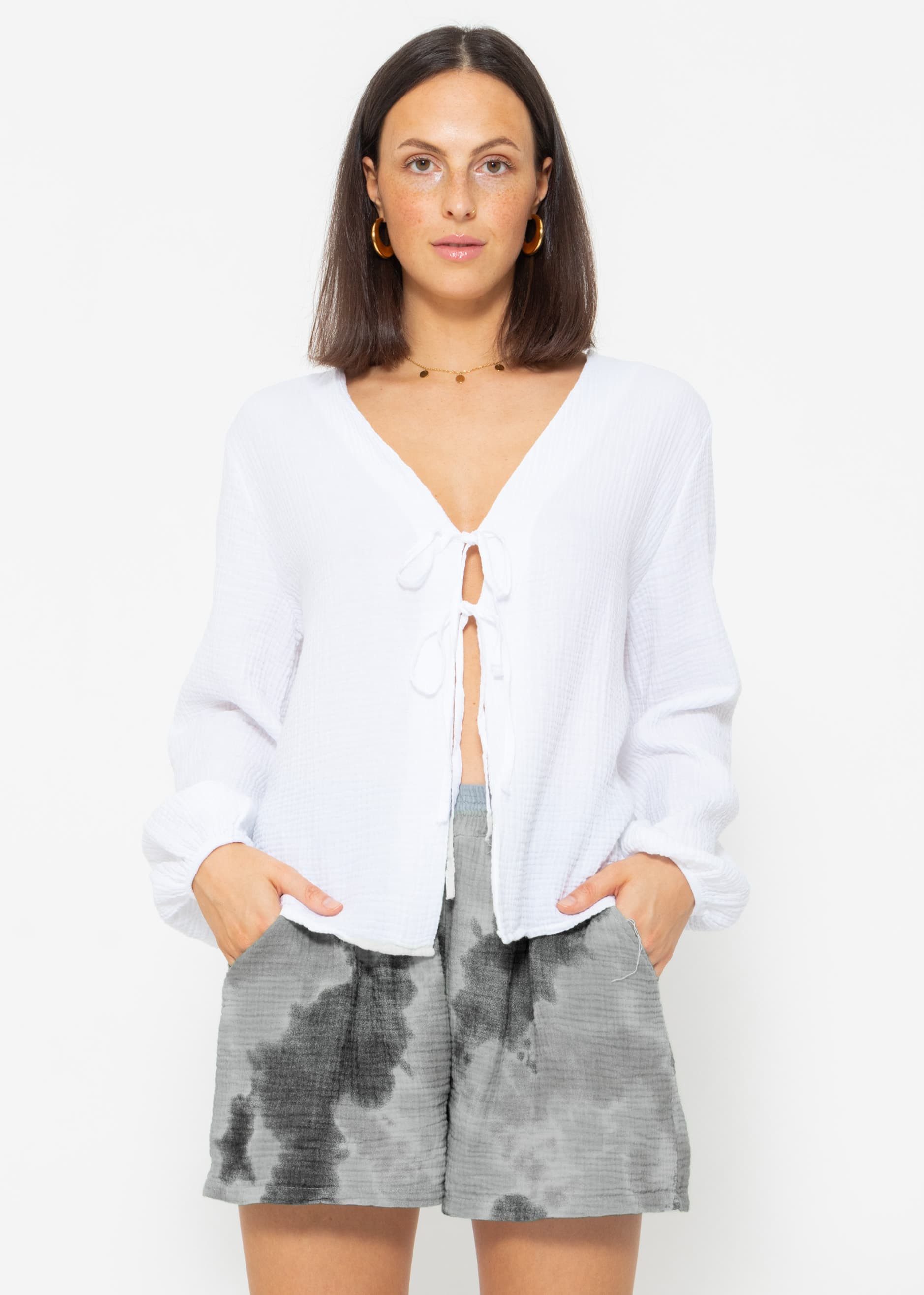 SASSYCLASSY Blusenjacke Oversized Musselin Blusenjacke mit günstig online kaufen