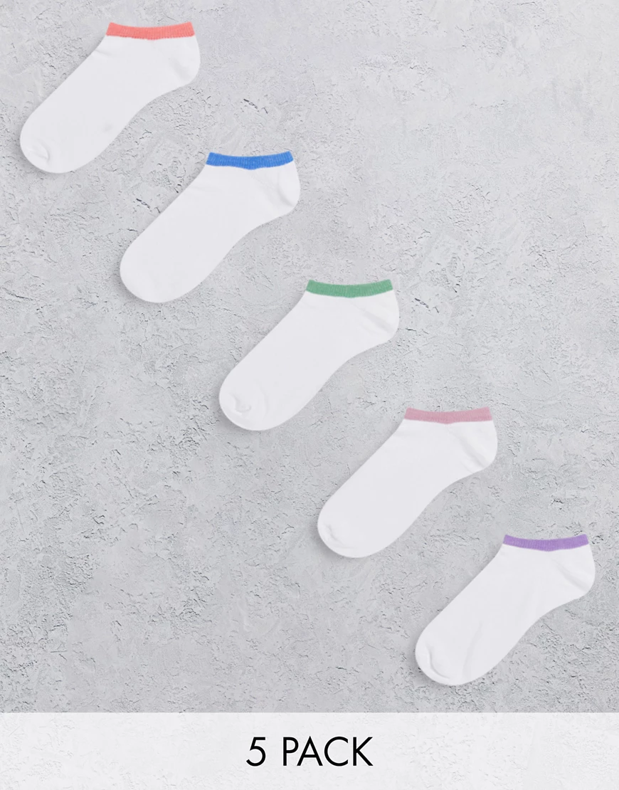 ASOS DESIGN – Sneaker-Socken in Weiß mit leuchtend buntem Kontrastdetail im günstig online kaufen