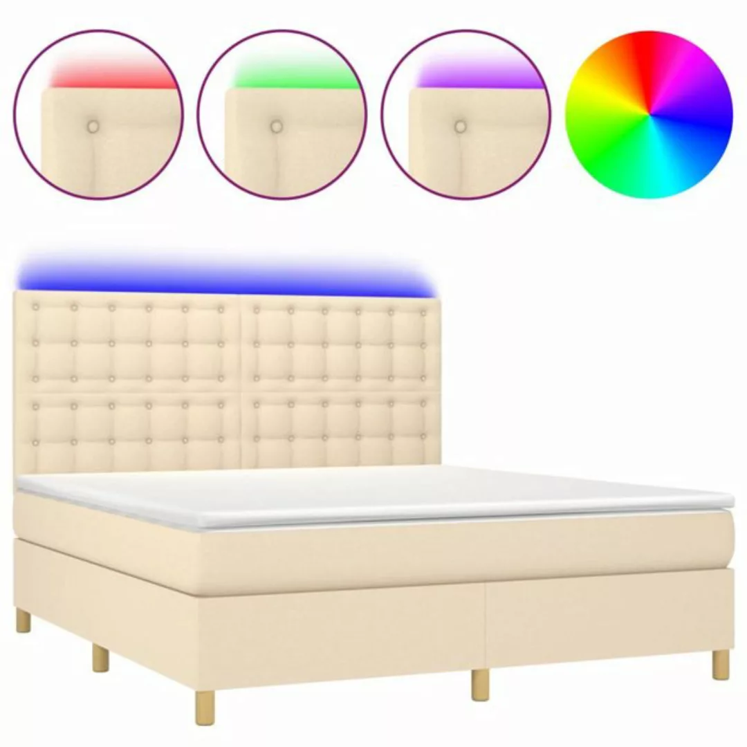 vidaXL Boxspringbett (180 x 200 cm, Knopfheftung Parallel, Creme), mit LED günstig online kaufen