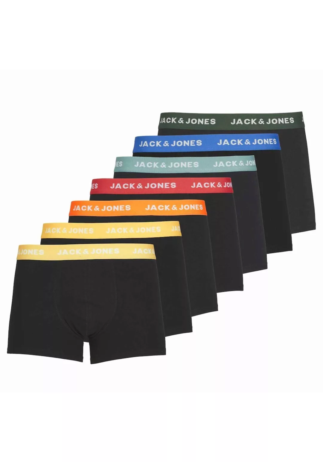 Jack & Jones 7-er Set Trunks Schwarz mit verschiedenfarbigem Webbund günstig online kaufen