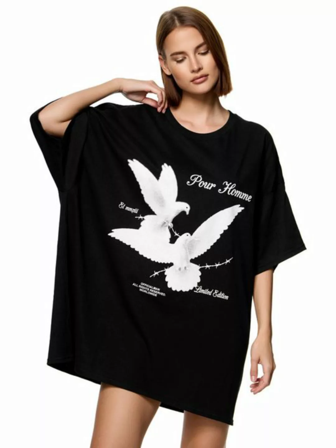 Worldclassca T-Shirt Worldclassca Oversized Print Weiße Tauben T-Shirt lang günstig online kaufen