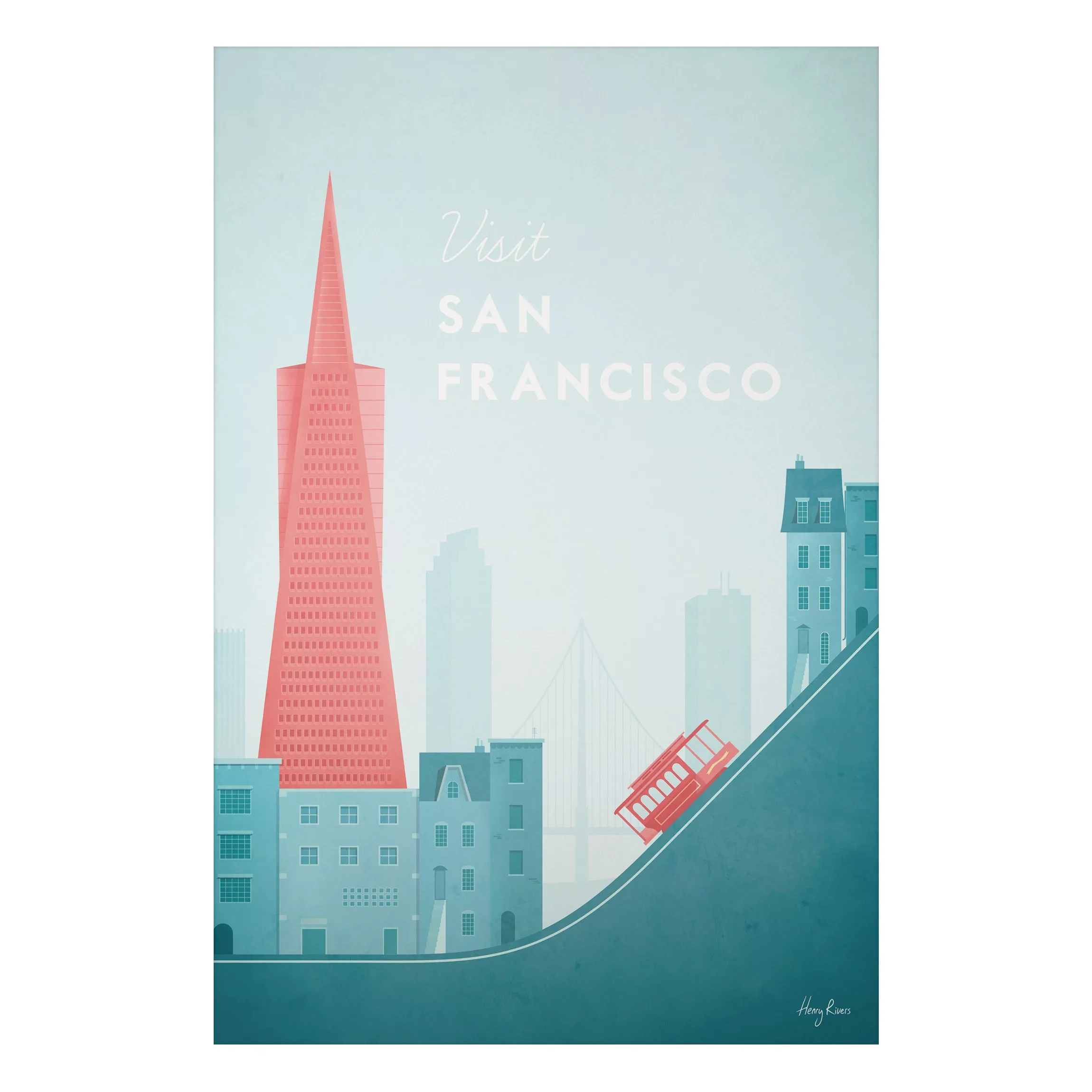 Alu-Dibond Bild Kunstdruck - Hochformat 2:3 Reiseposter - San Francisco günstig online kaufen