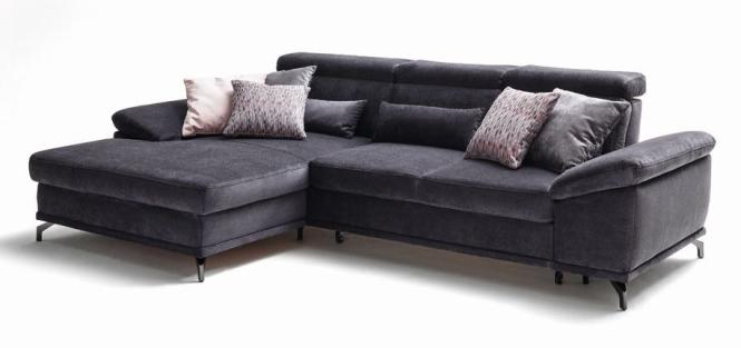 Ecksofa Schwarz mit Bettfunktion und Bettkasten Links 295 x 183 cm Candida günstig online kaufen