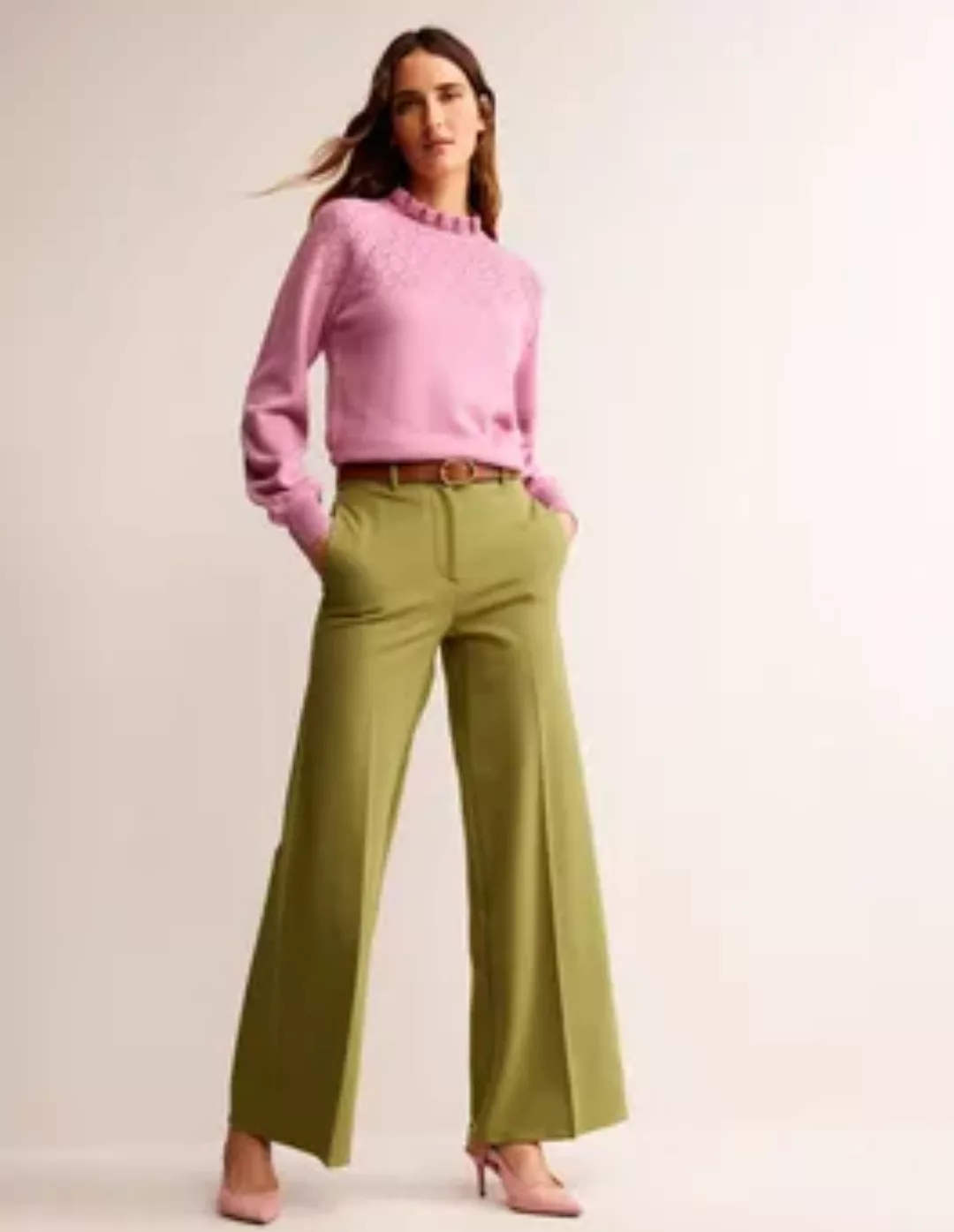 Jersey-Hose mit weitem Bein Damen Boden, Olivgrün günstig online kaufen