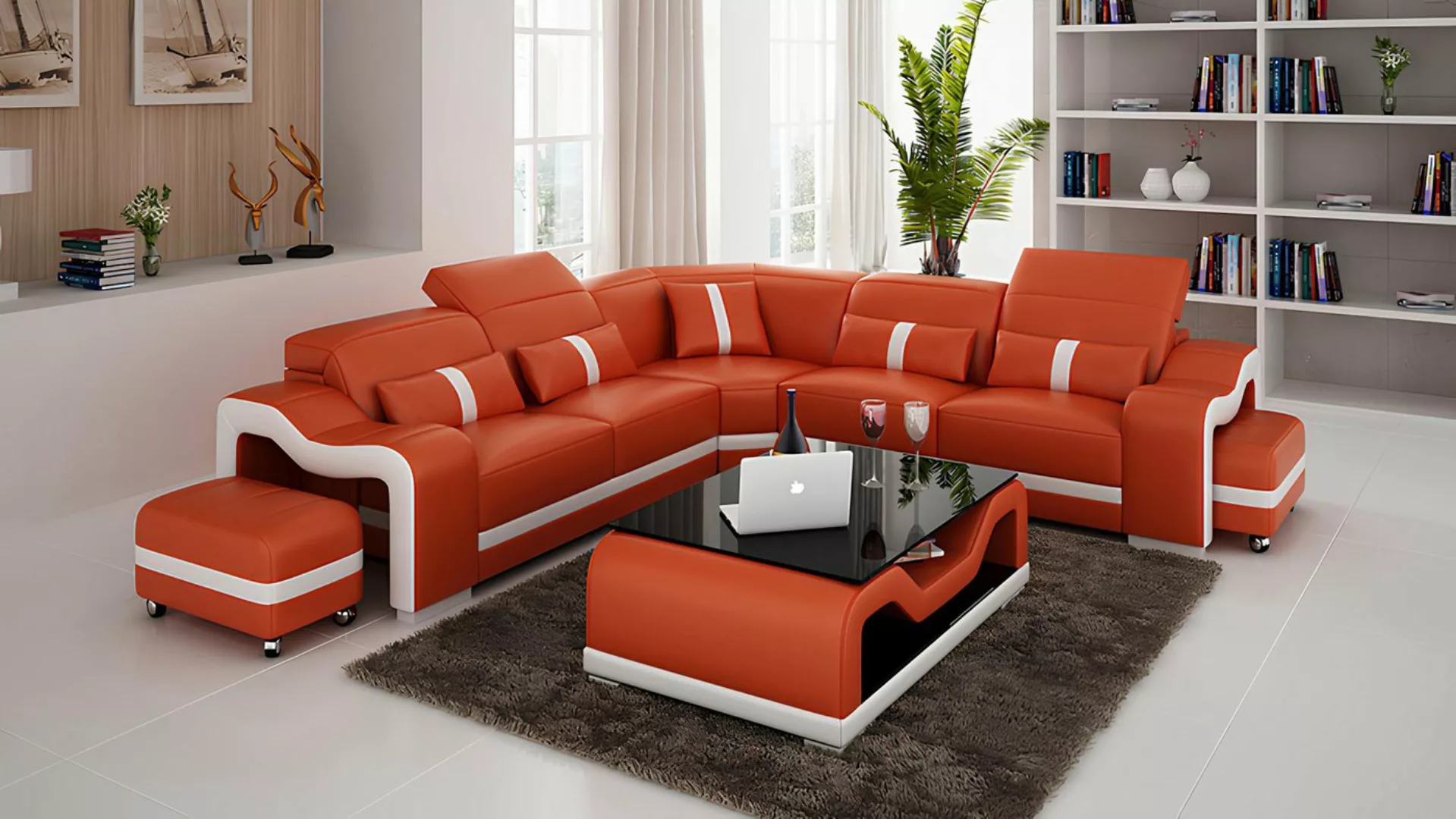 Xlmoebel Ecksofa Modernes Ledersofa mit Eckdesign und USB-Anschluss, Herges günstig online kaufen