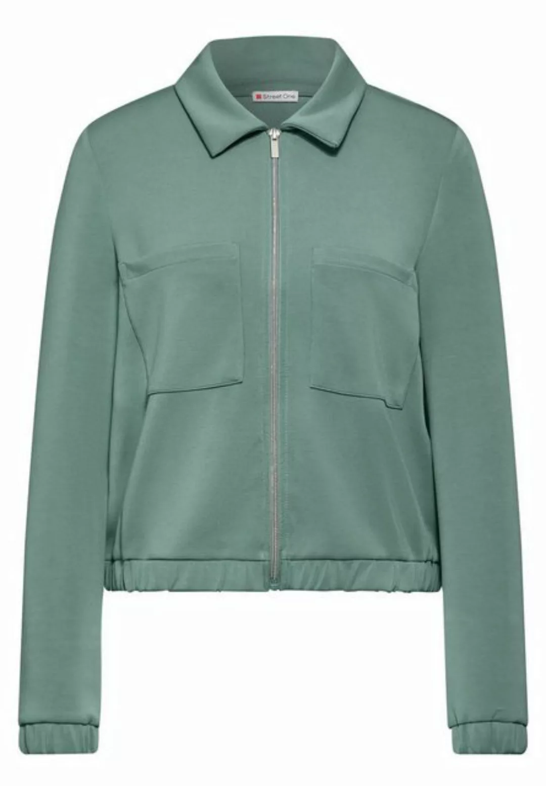 STREET ONE Strickjacke silk look short zipper jacket, seafoam green günstig online kaufen