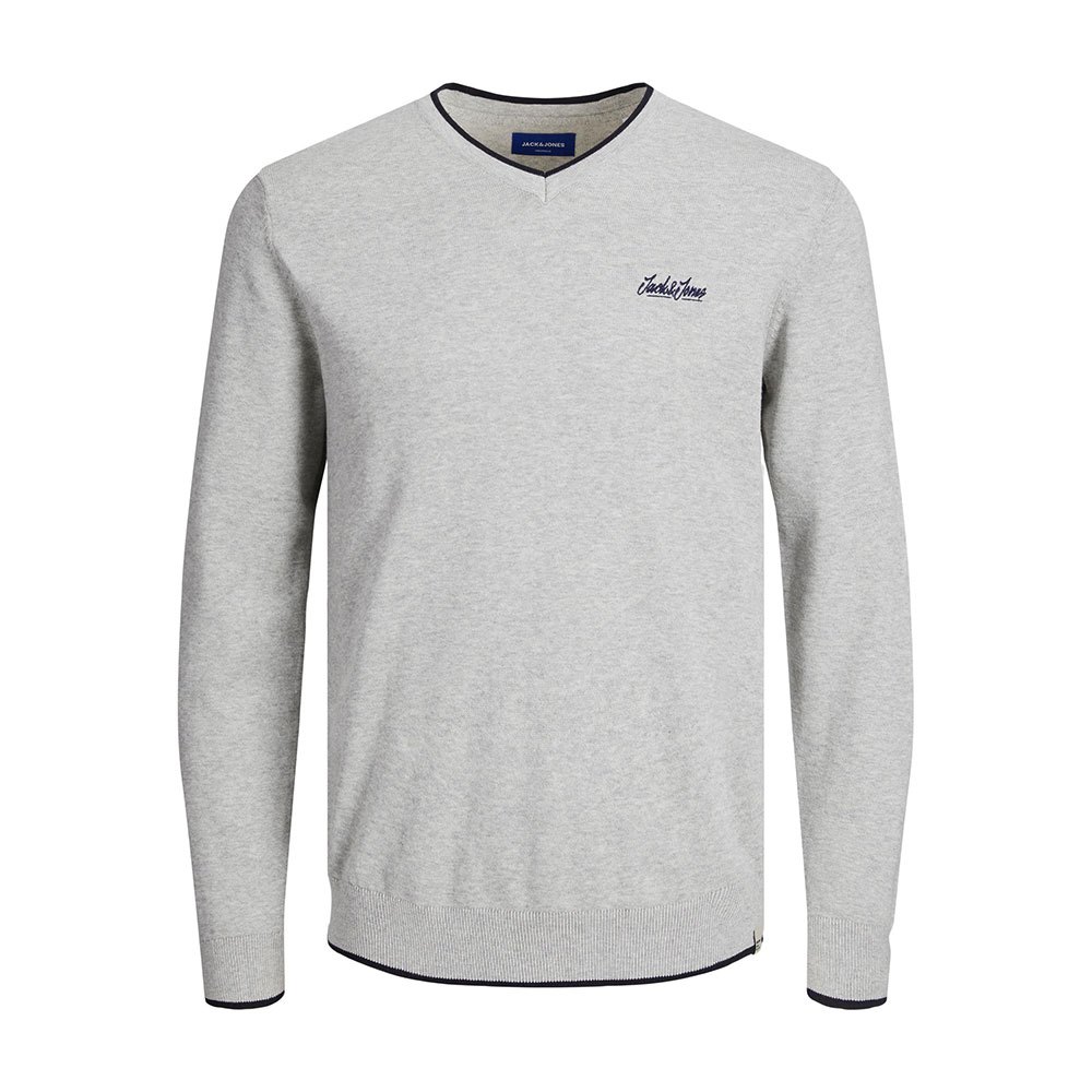Jack & Jones Tons V-ausschnitt Sweater 2XL Light Grey Melange / Detail Navy günstig online kaufen