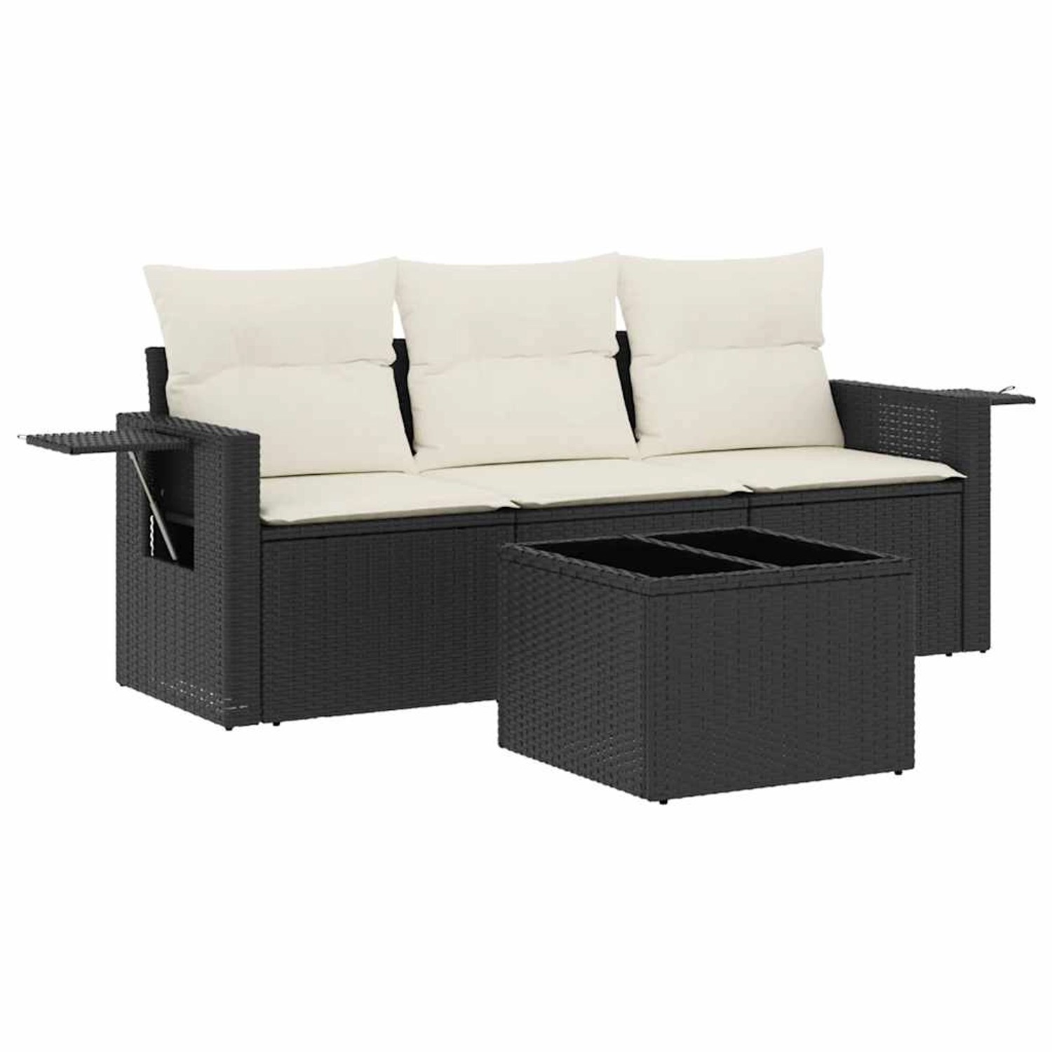 vidaXL 4-Tlg Garten-Sofagarnitur mit Kissen Schwarz Poly Rattan 3252203 günstig online kaufen