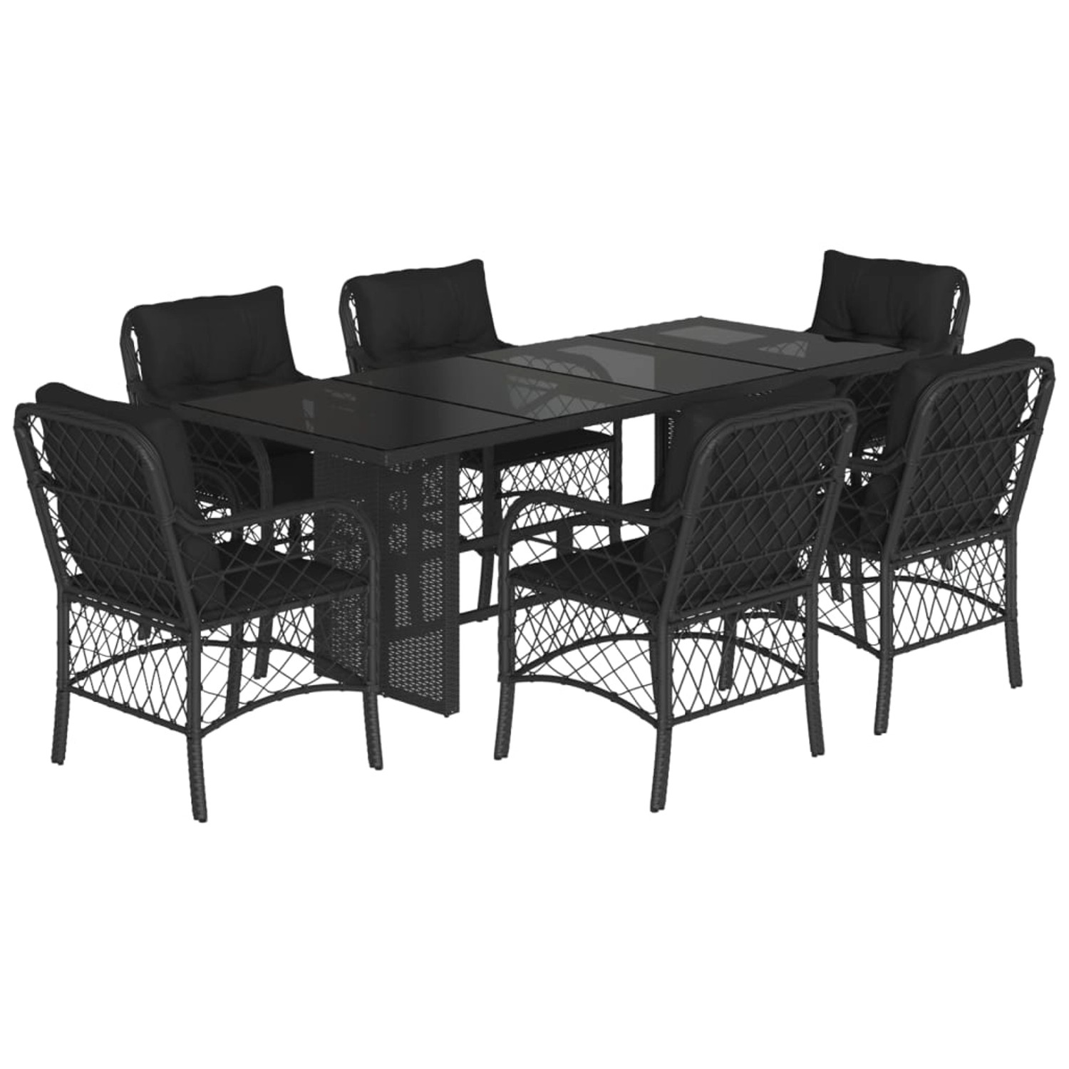 vidaXL 7-Tlg Garten-Essgruppe mit Kissen Schwarz Poly Rattan 3212056 günstig online kaufen