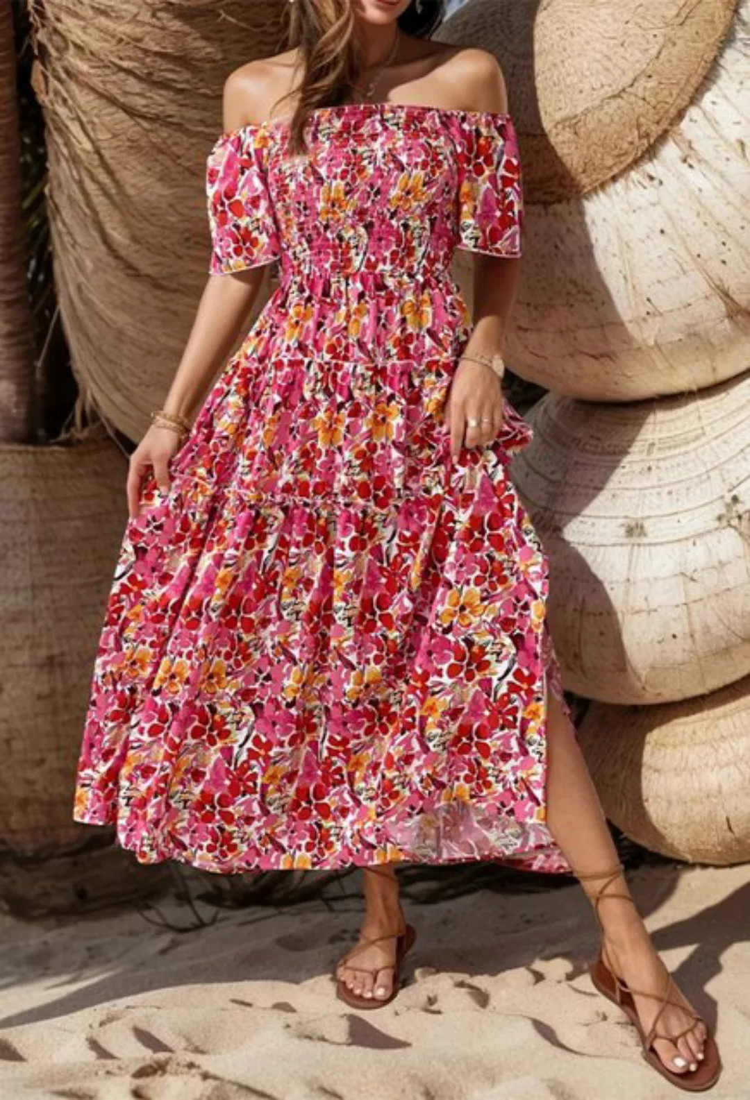 SEGUEN Strandkleid Kleid mit One-Shoulder-Print (Resort-Stil, frisch und ra günstig online kaufen