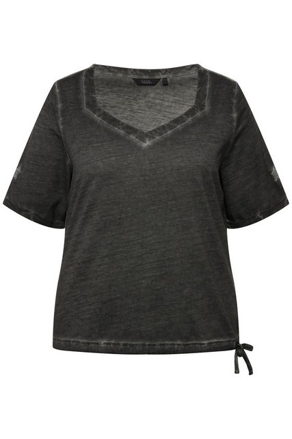 Ulla Popken Rundhalsshirt T-Shirt Metallic-Stern Saumband Herzausschnitt günstig online kaufen