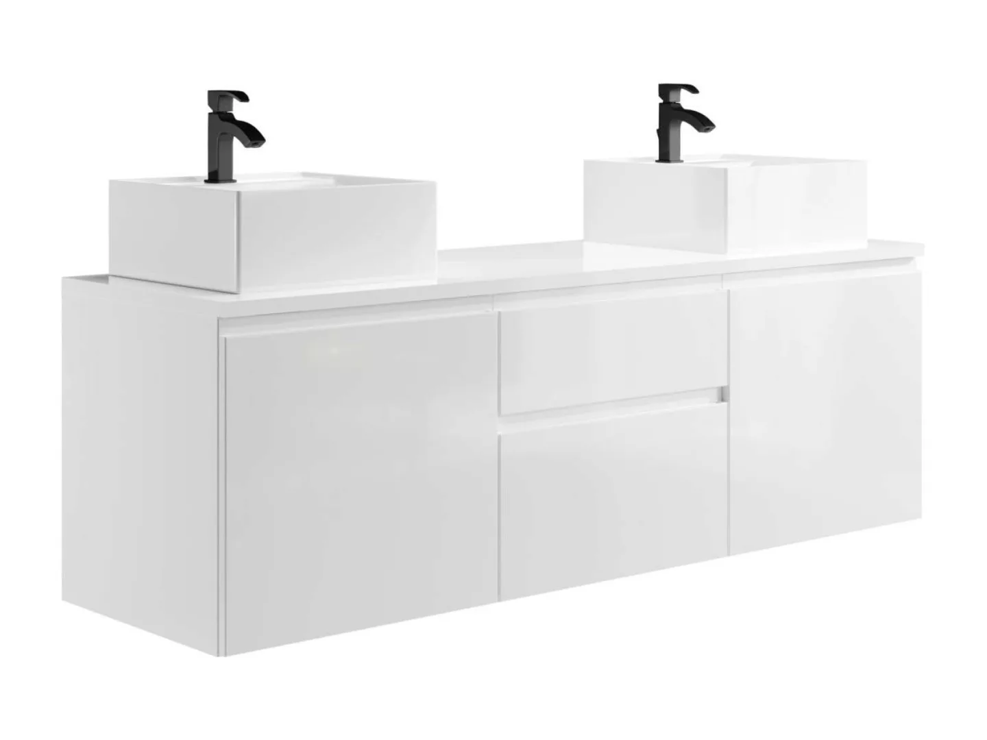 Waschbeckenunterschrank hängend mit Doppelwaschbecken - Weiß - 150 cm - JIM günstig online kaufen