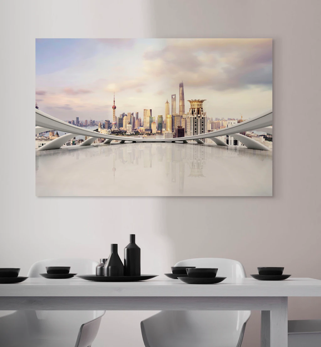 queence Acrylglasbild "Stadt", Skyline-Gebäude-Städte-Bäume, Fine Art-Print günstig online kaufen