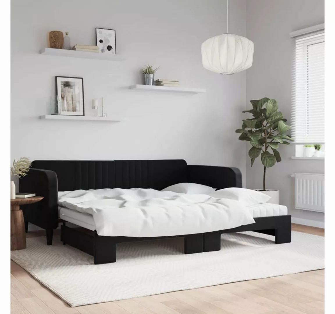 vidaXL Gästebett Gästebett Tagesbett Ausziehbar mit Matratzen Schwarz 100x2 günstig online kaufen