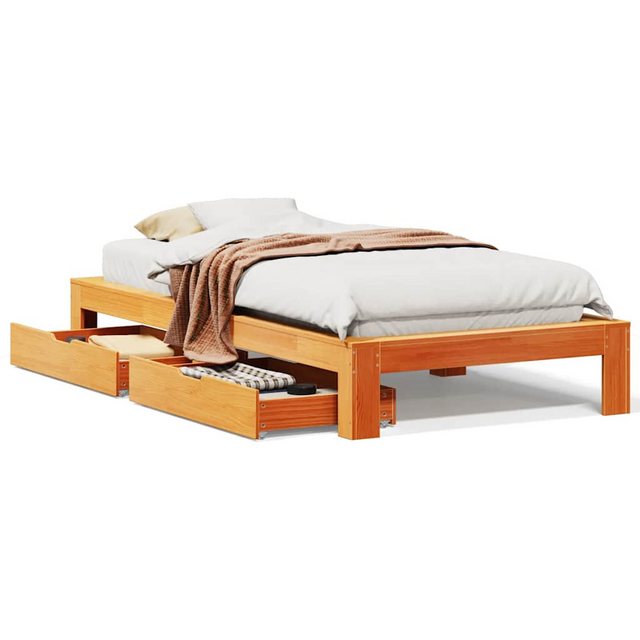 vidaXL Bett, Massivholzbett ohne Matratze Wachsbraun 100x200 Kiefernholz günstig online kaufen