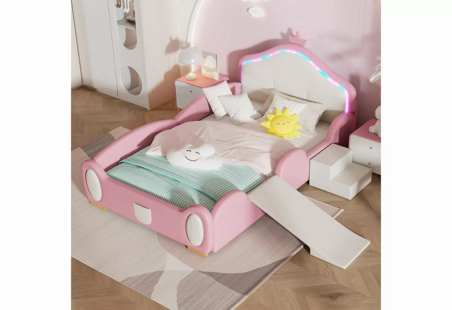 MODFU Kinderbett Bett Polsterbett Hausbett,mit kleiner Rutsche und Treppe ( günstig online kaufen