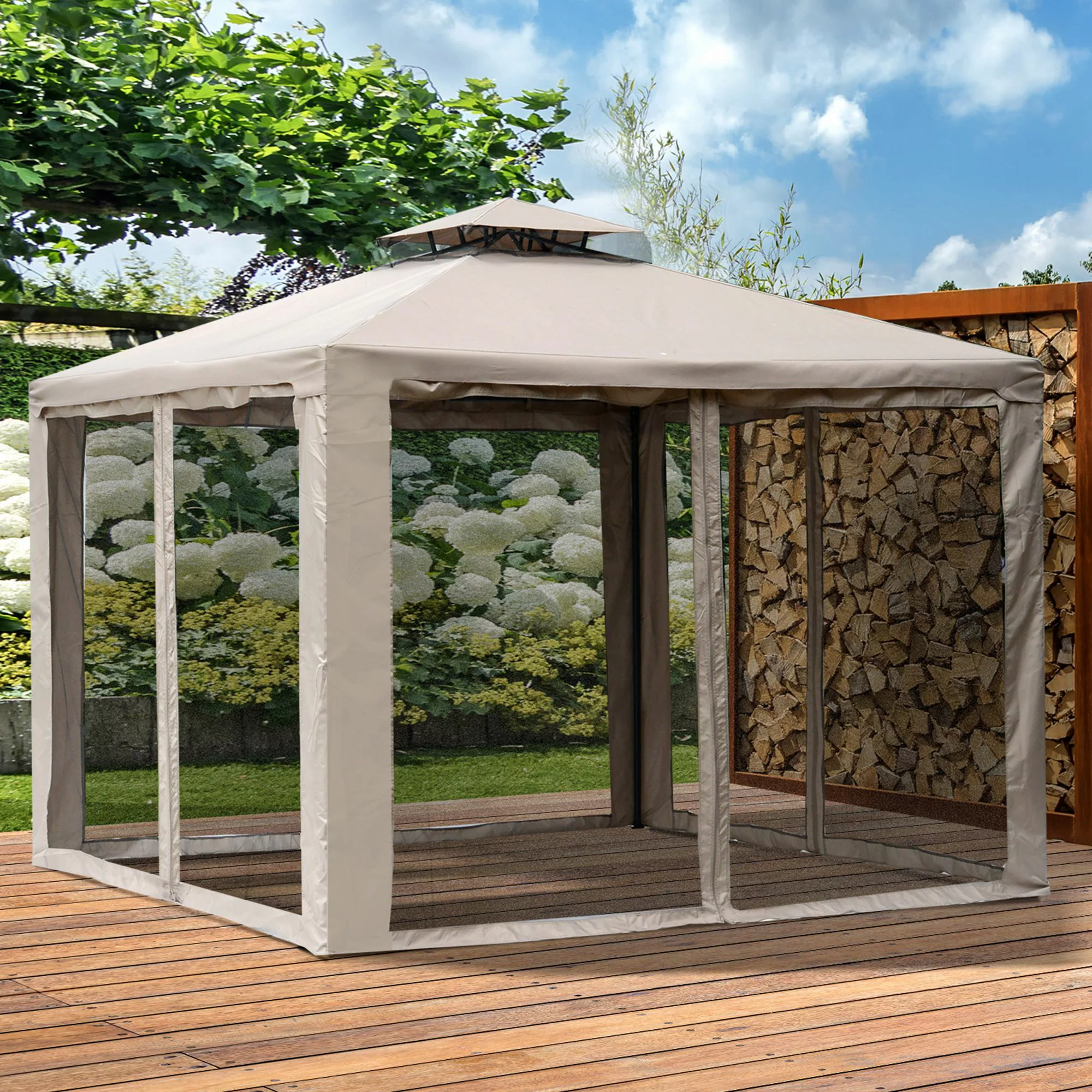 Outsunny Gartenpavillon 3x3m mit 4 Seitenwänden, wetterfest, Metall & Polye günstig online kaufen