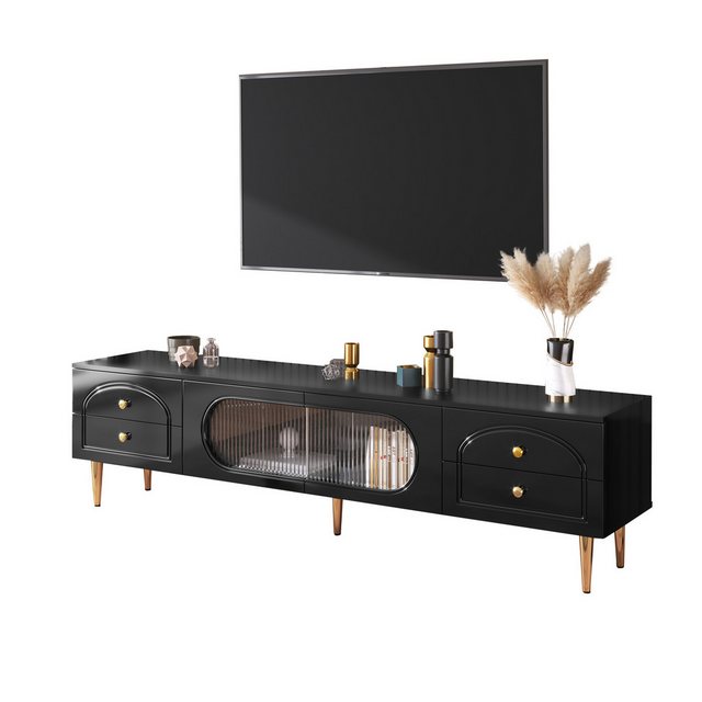 KoDise TV-Schrank 175×45cm Lowboard TV-Möbe mit 4 Schubladen, 2 Glastüren günstig online kaufen