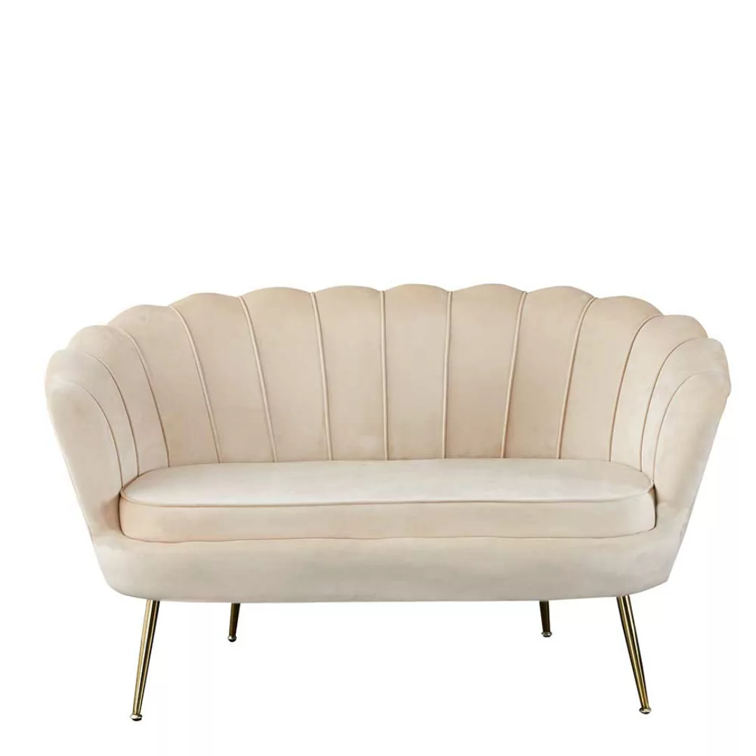 Design Sofa in Beige Samt Retro Style günstig online kaufen
