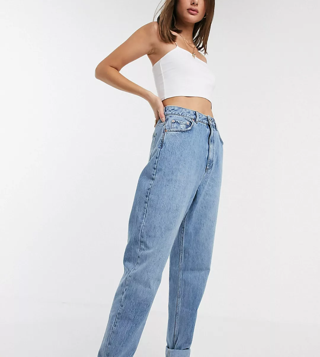 ASOS DESIGN Tall – Slouchy – Hoch geschnittene, lockere Mom-Jeans in mittle günstig online kaufen