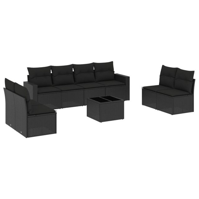 vidaXL Sofaelement 9-tlg. Garten-Sofagarnitur mit Kissen Schwarz Poly Ratta günstig online kaufen