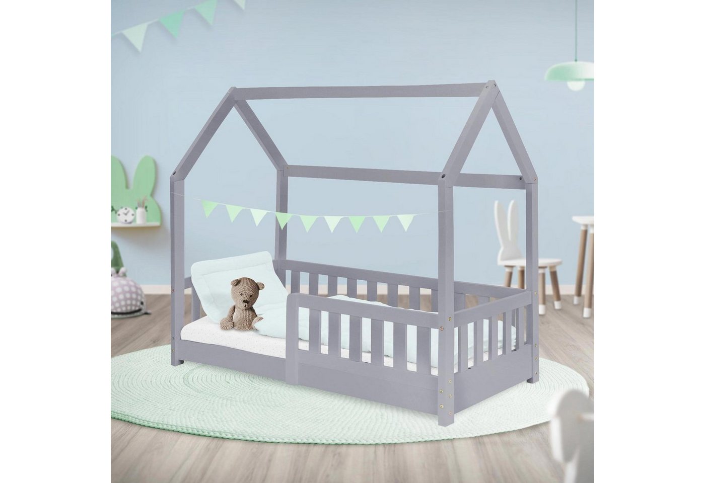 ML-DESIGN Kinderbett Hausbett mit Rausfallschutz, Dach und Lattenrost Massi günstig online kaufen