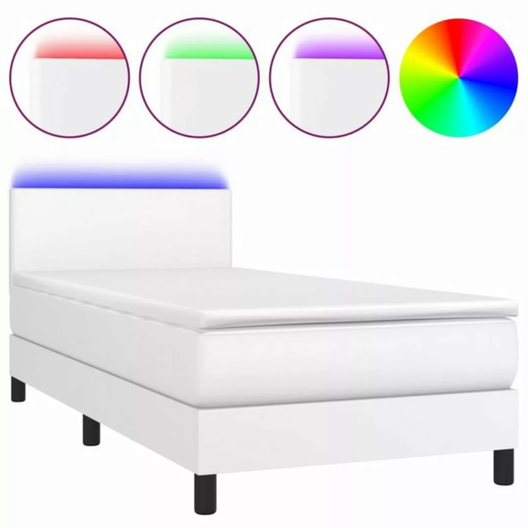 vidaXL Bettgestell Boxspringbett mit Matratze LED Weiß 90x200 cm Kunstleder günstig online kaufen