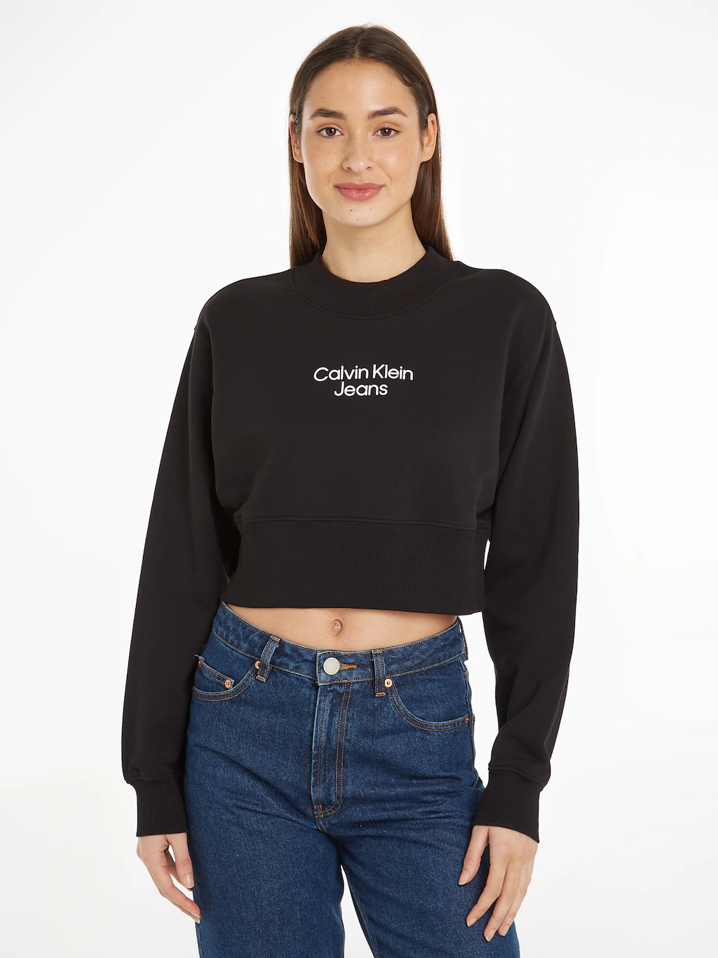 Calvin Klein Jeans Sweatshirt STACKED INSTITUTIONAL CREWNECK mit Logoprägun günstig online kaufen