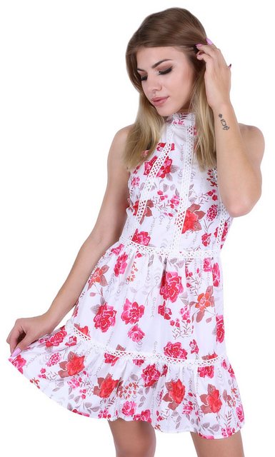 Sarcia.eu Minikleid Weißes Kleid mit pinken Blumen gemustert, freier Rücken günstig online kaufen