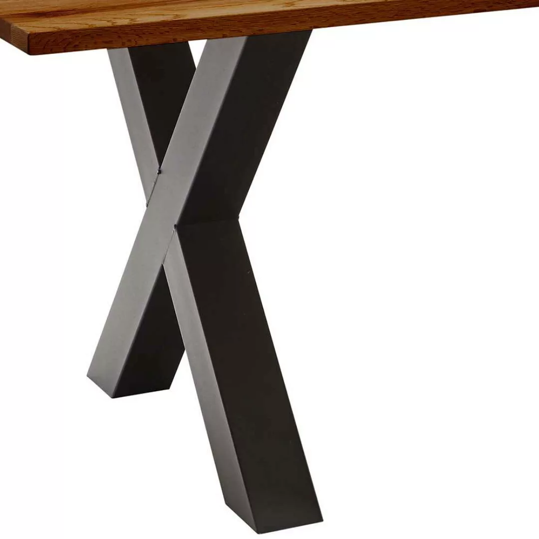Tisch Massivholz Eiche aus Zerreiche & Metall X Gestell günstig online kaufen