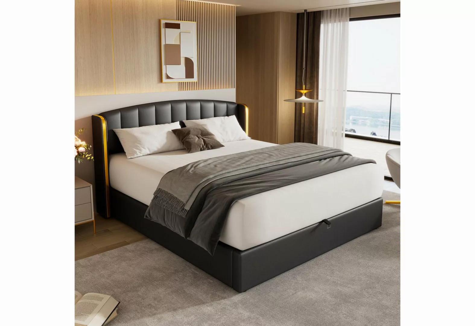 MODFU Polsterbett Hydraulisches Bett (160*200cm), mit goldgerandetes Ohrend günstig online kaufen